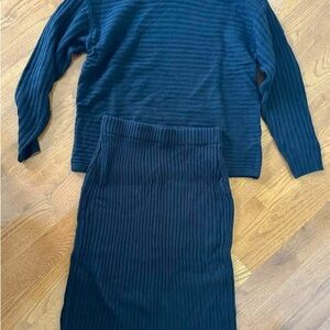 Black Ribbed Sweater and Skirt Set